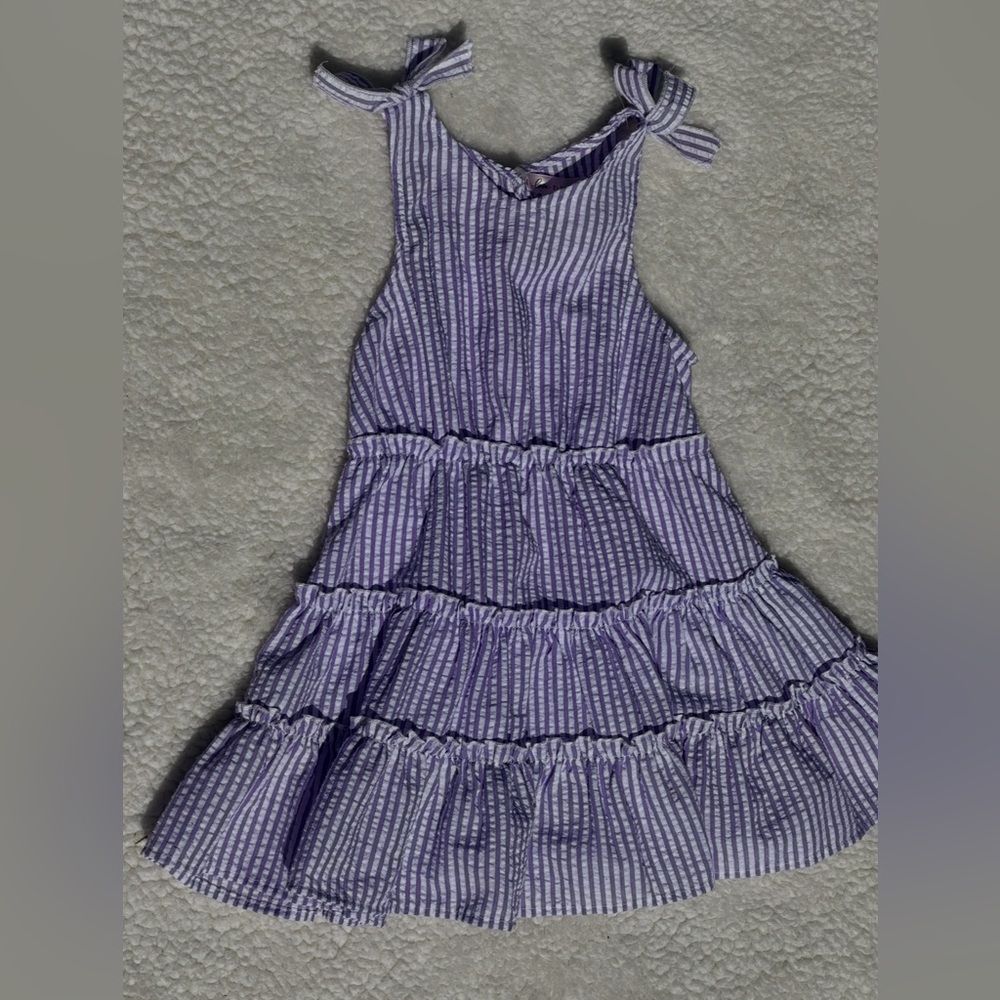 Girls Striped Tie-Shoulder Tiered Dress - Lavender